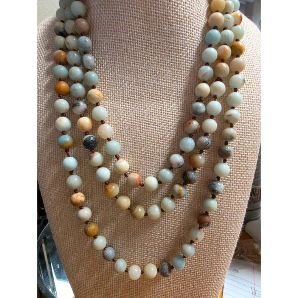 Amazonite Single Strand Hand Knotted 57 inch Necklace